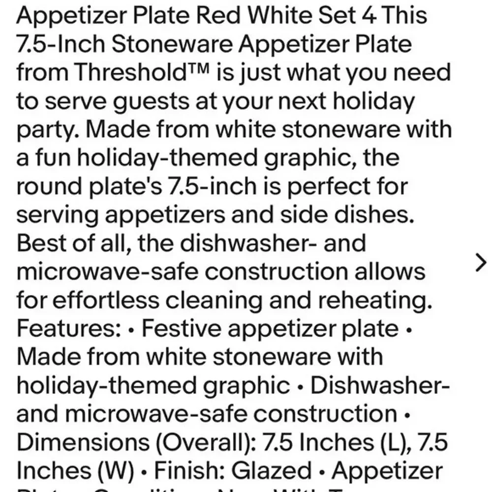 Threshold Set of 4 Christmas Stoneware Appetizer Plate Poinsettia Wreath 7.5